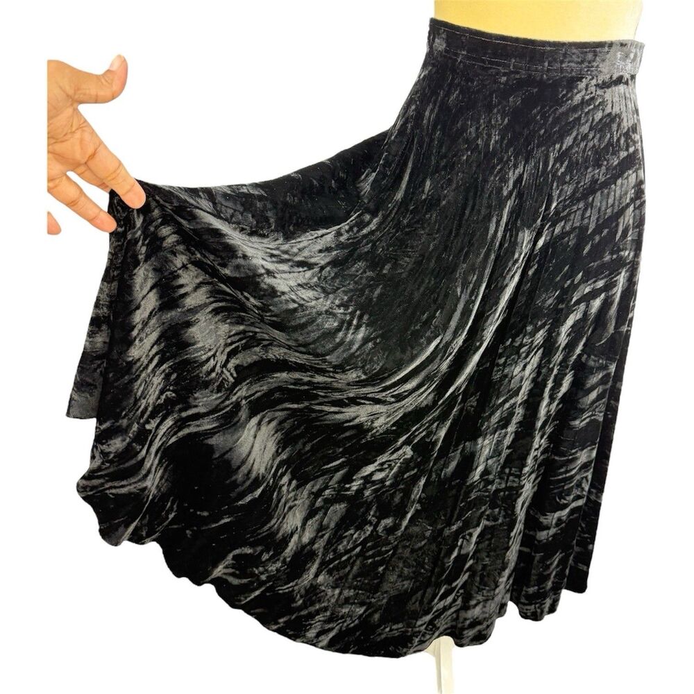 Vintage Saint Laurent Rive Gauche Crushed Velvet Midi Skirt 44 L Made in France